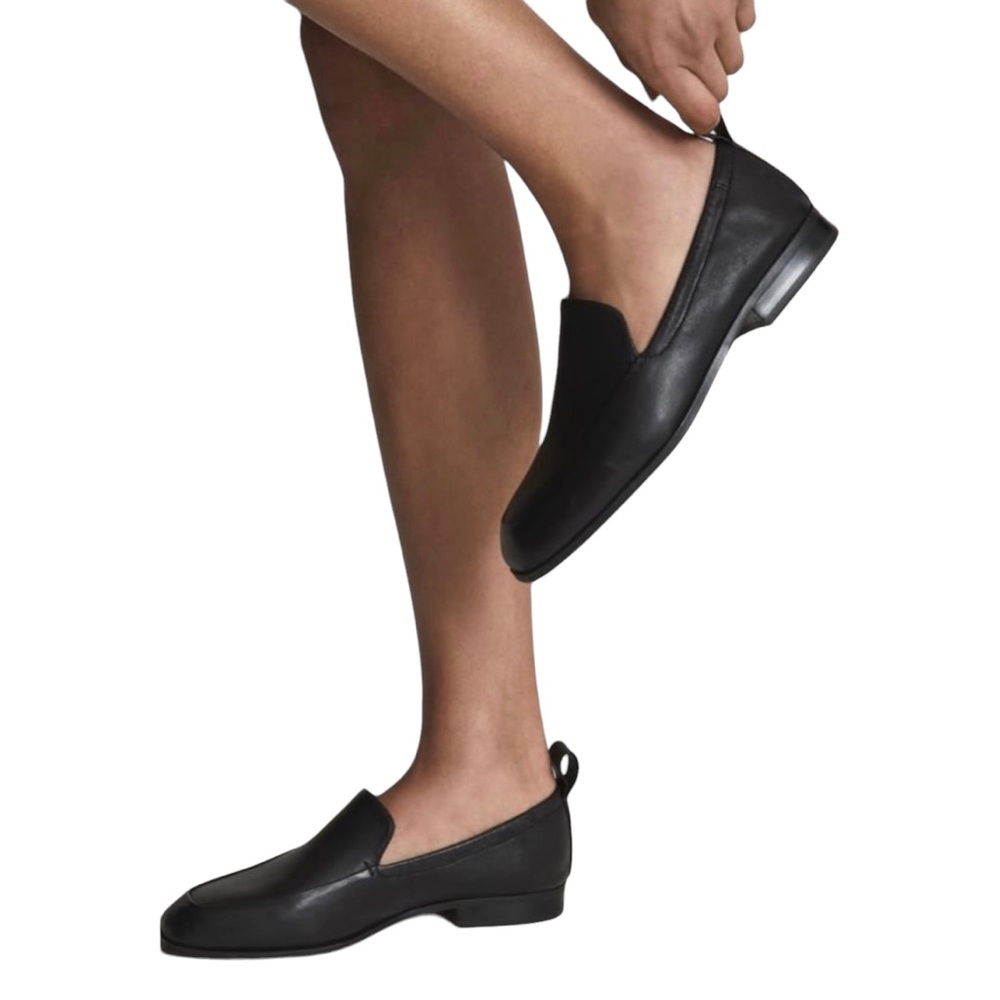 Reiss Ainsley Black Leather Collapsible Loafers Women's Size 6.5 New Minimalist